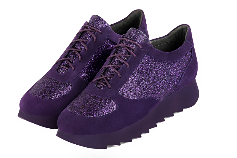 Amethyst purple women's one-tone elegant sneakers. Round toe. Low rubber soles. Front view - Florence KOOIJMAN